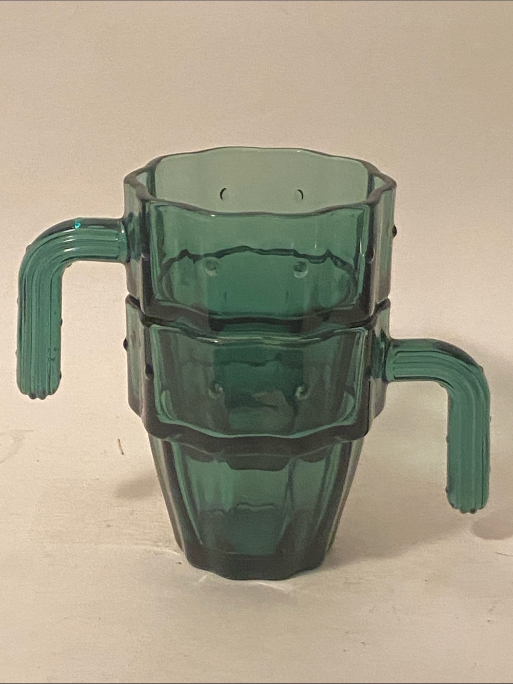 set of  2 John Lewis Cactus Glass Tumblers Barware Dark Green Stackable Glasses